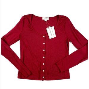 ‎Shirt Top Medium Dark Red Pointelle Button Front